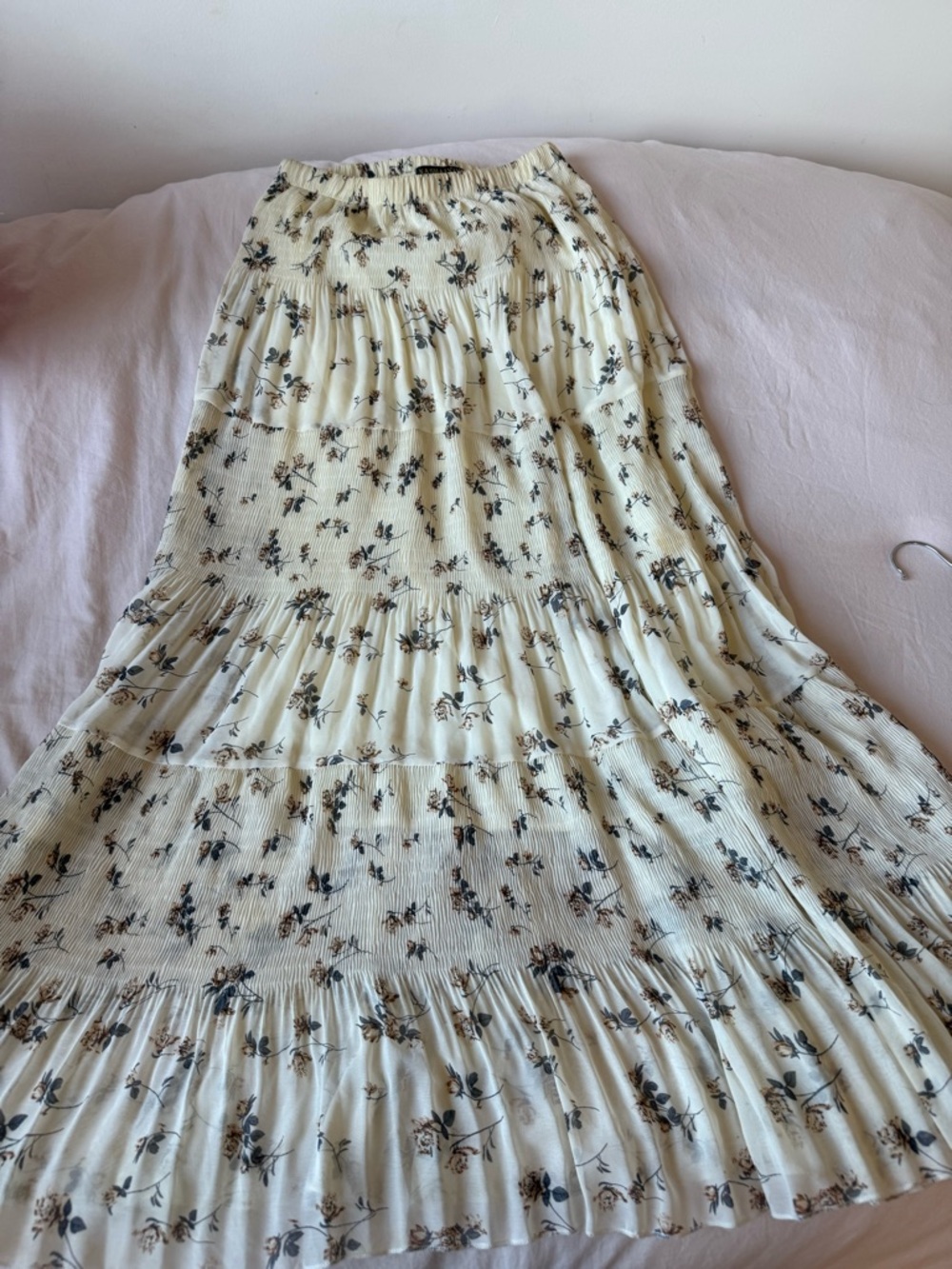 Women's Cream Floral Tiered Maxi Skirt